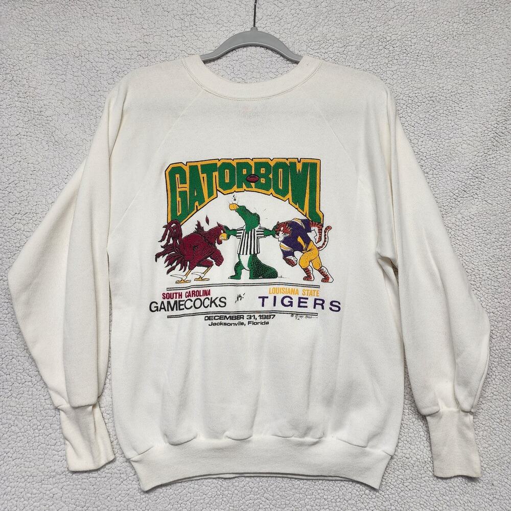 SC Gamecocks LSU Tigers Gator Bowl Sweatshirt Adult M White Tommy Hodson 1987